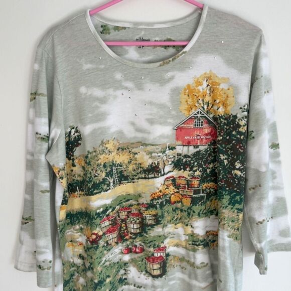 Y2k top Size XL Embellished Farmhosue Tee Grannycore Coastal Granny - Picture 9 of 13